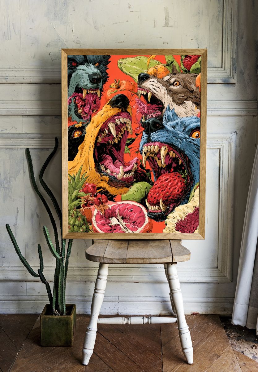 Ferocious Fruit Wolves Illustration Poster. — room view 1