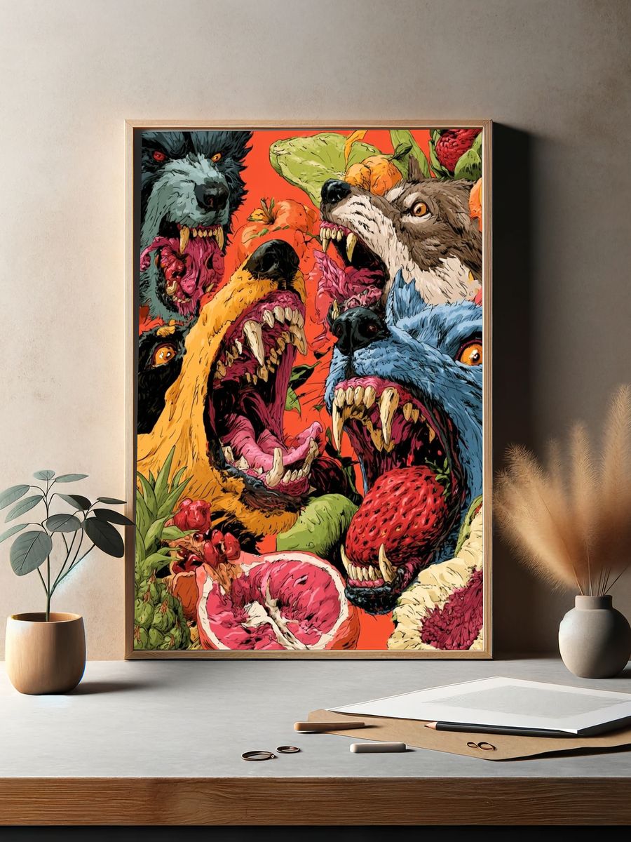 Ferocious Fruit Wolves Illustration Poster. — room view 2