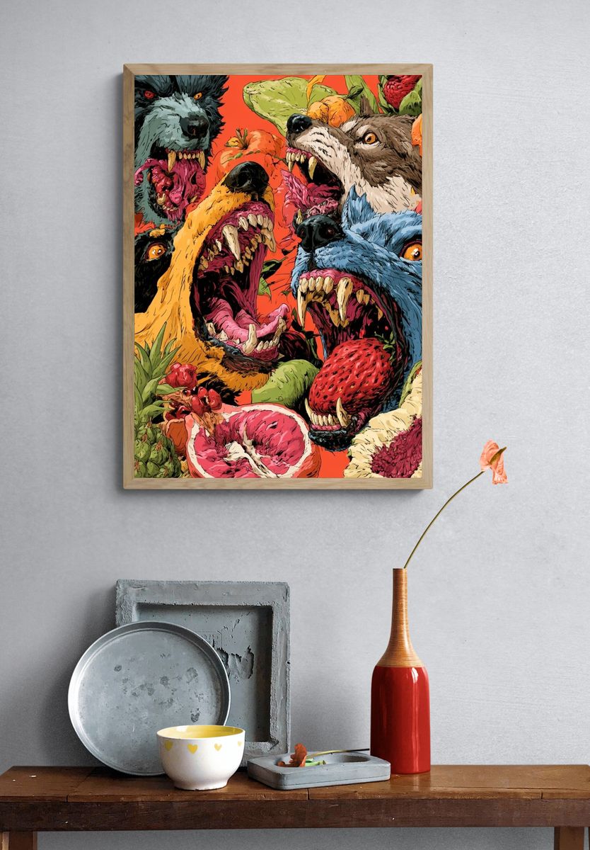 Ferocious Fruit Wolves Illustration Poster. — room view 3