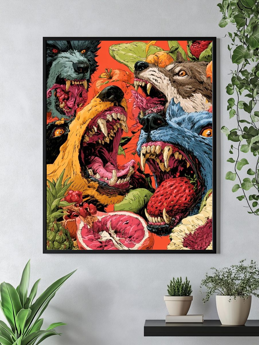 Ferocious Fruit Wolves Illustration Poster. — room view 4
