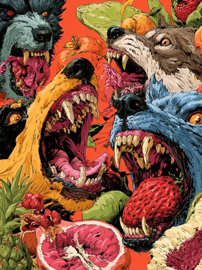 Ferocious Fruit Wolves Illustration Poster.