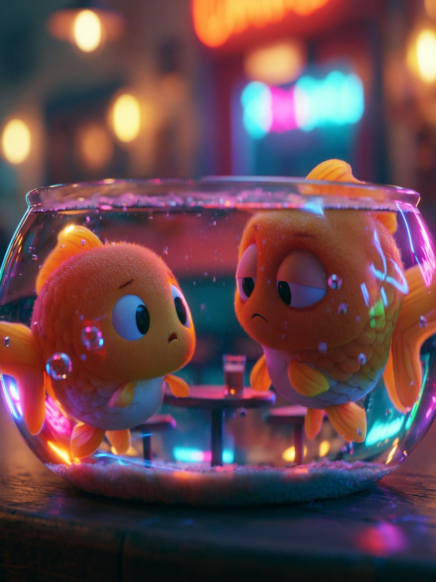 Goldfish Bowl Neon Illustration Poster. poster — illustration art