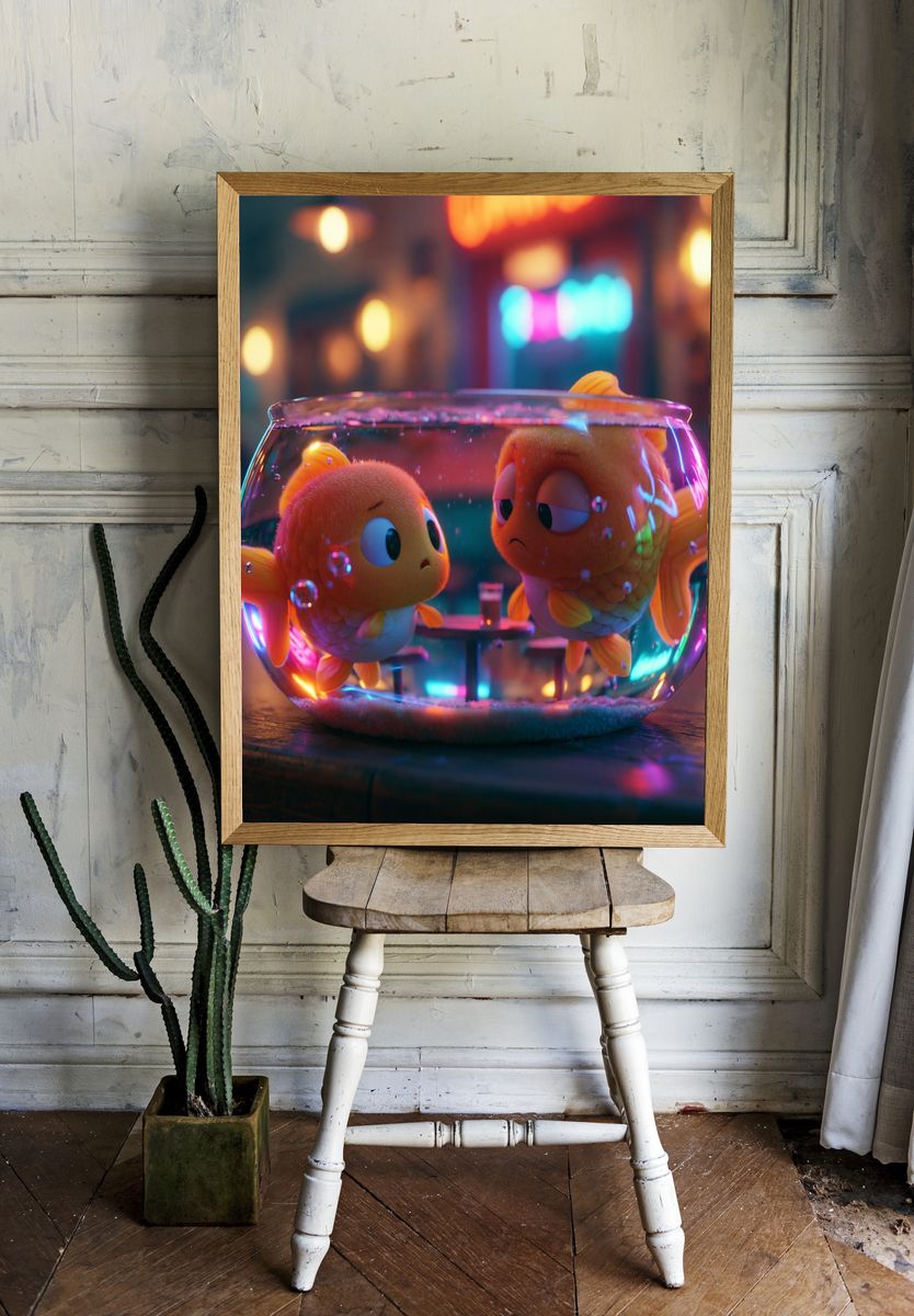 Goldfish Bowl Neon Illustration Poster. room preview