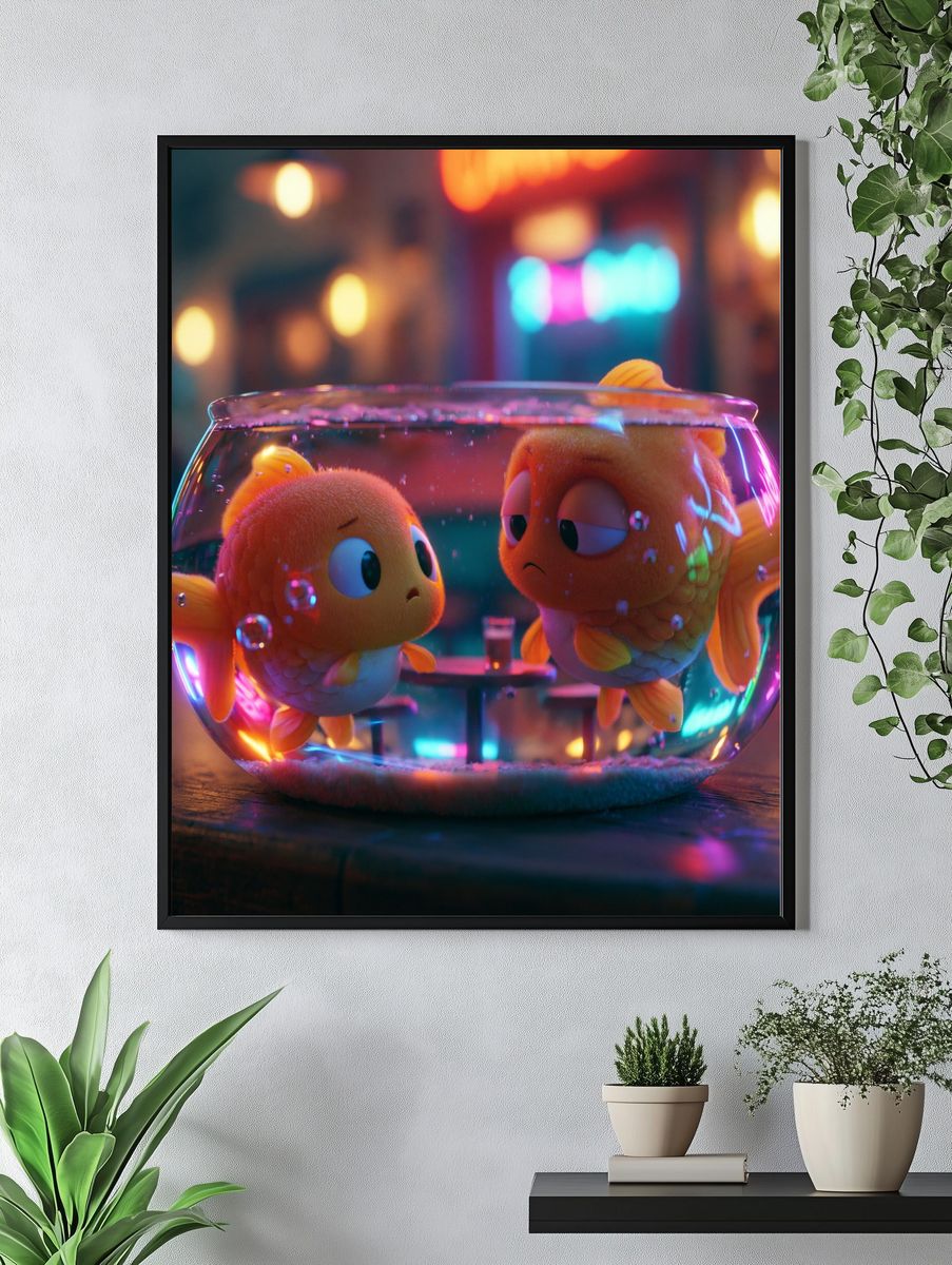 Goldfish Bowl Neon Illustration Poster. — room view 4