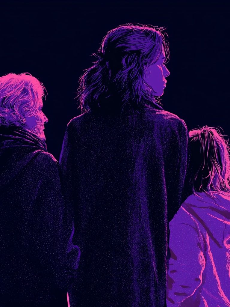 Neon Family Silhouettes Illustration Poster. poster — illustration art