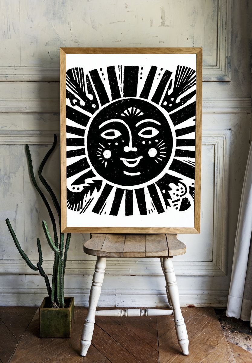 Radiant Sun Face Illustration Poster. room preview