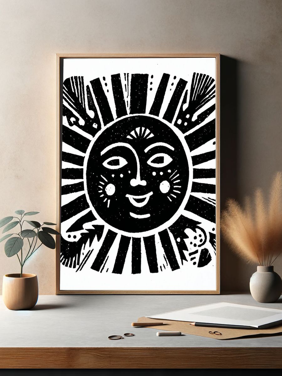 Radiant Sun Face Illustration Poster. — room view 2