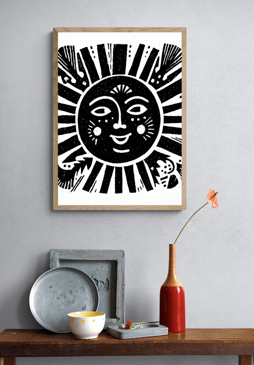 Radiant Sun Face Illustration Poster. — room view 3