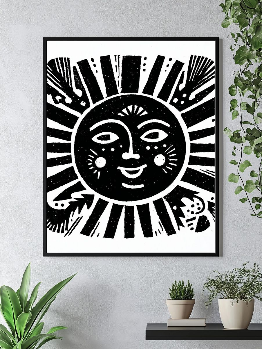 Radiant Sun Face Illustration Poster. — room view 4