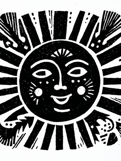 Radiant Sun Face Illustration Poster.