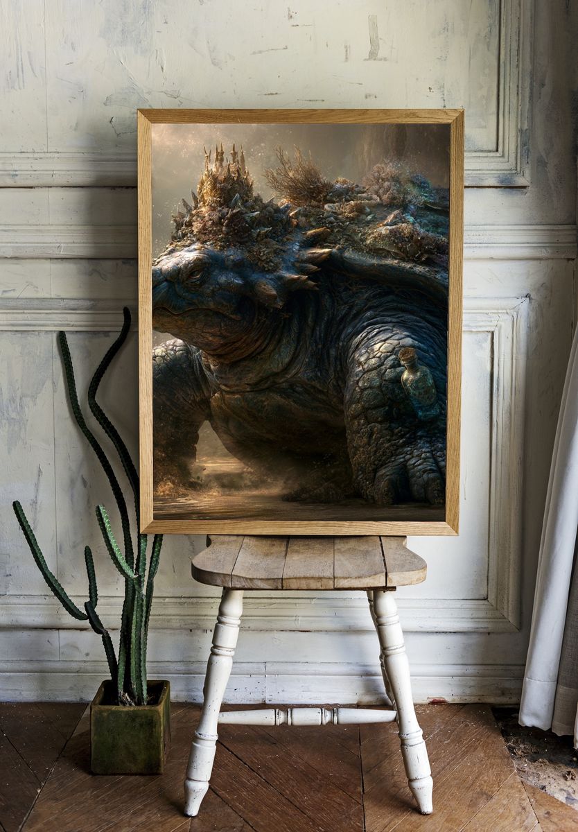 Ancient Turtle Fantasy Illustration Poster. room preview