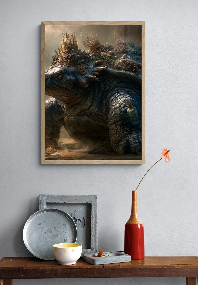 Ancient Turtle Fantasy Illustration Poster. — room view 3