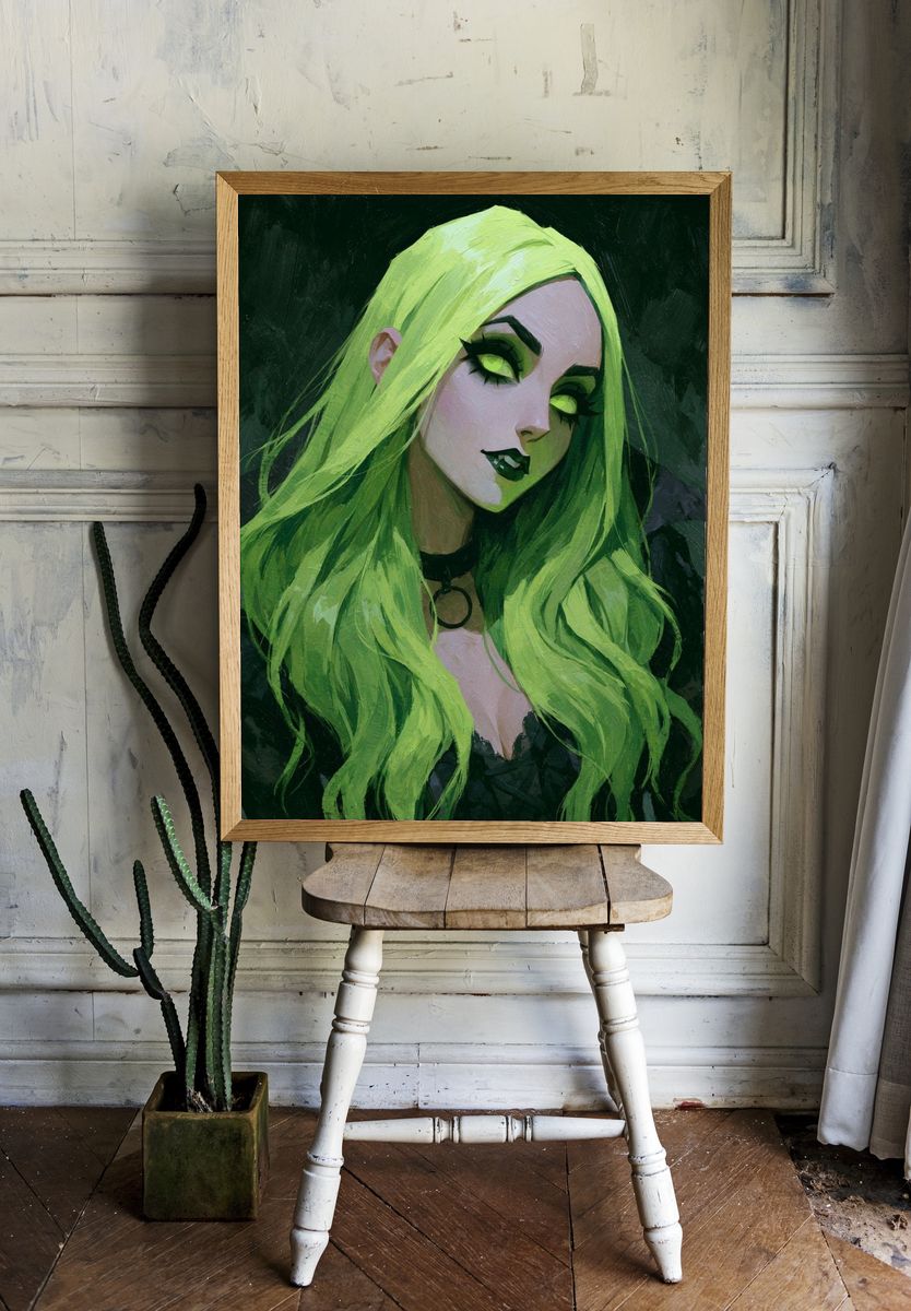 Neon Green Gothic Portrait Poster. room preview