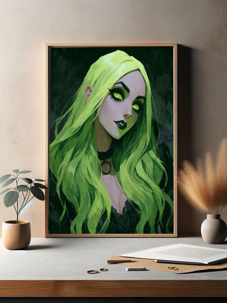Neon Green Gothic Portrait Poster. — room view 2