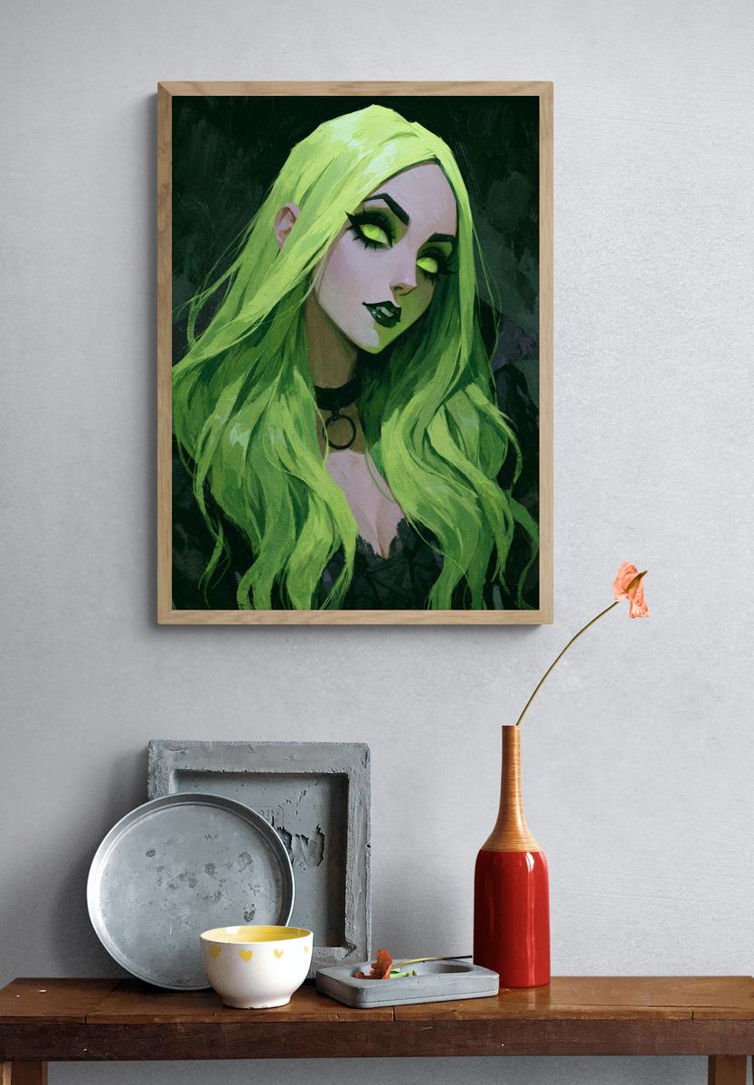Neon Green Gothic Portrait Poster. — room view 3