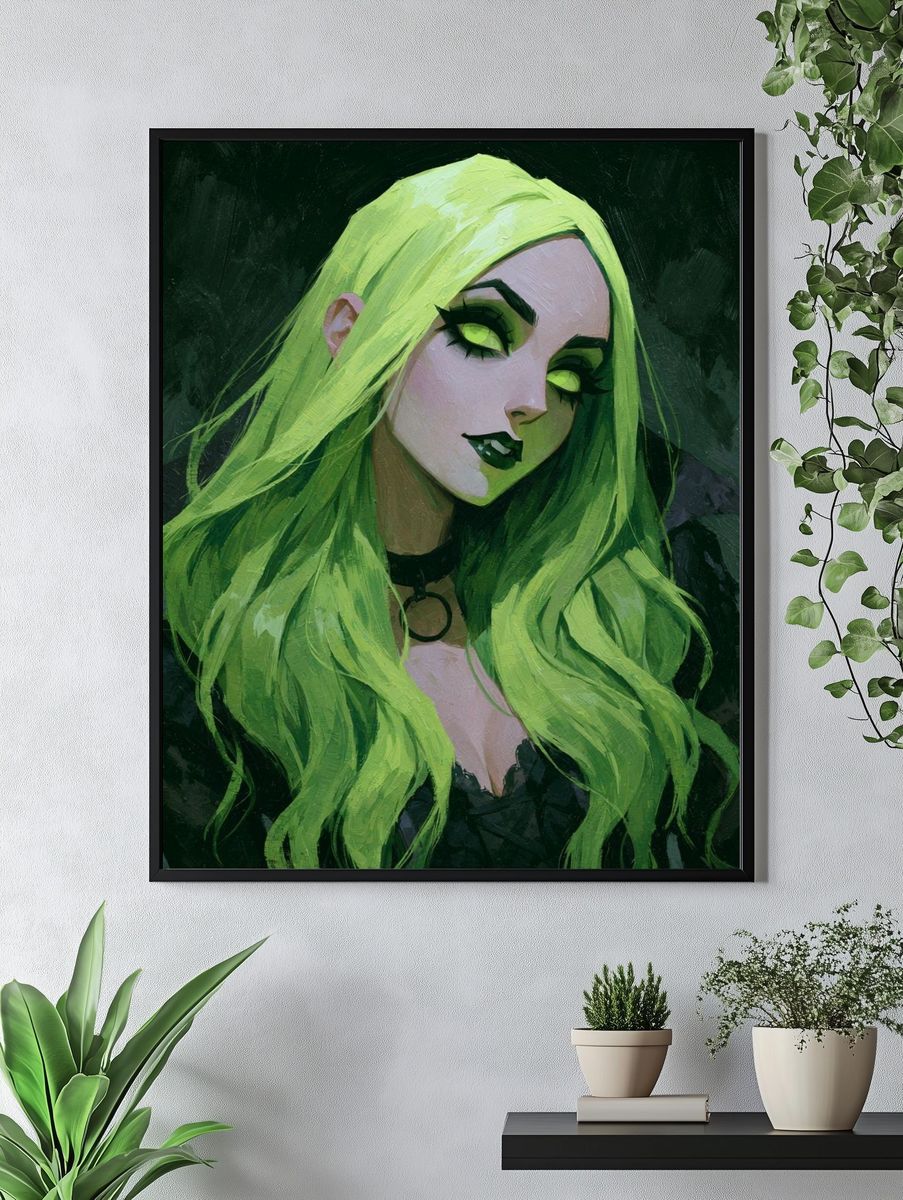 Neon Green Gothic Portrait Poster. — room view 4