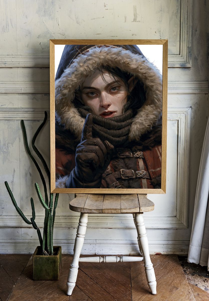 Fur-Clad Portrait Illustration Poster. — room view 1