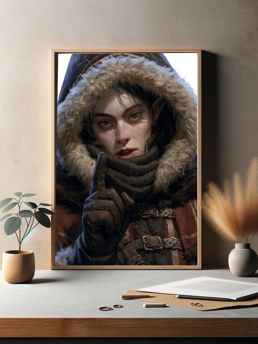Fur-Clad Portrait Illustration Poster. — room view 2