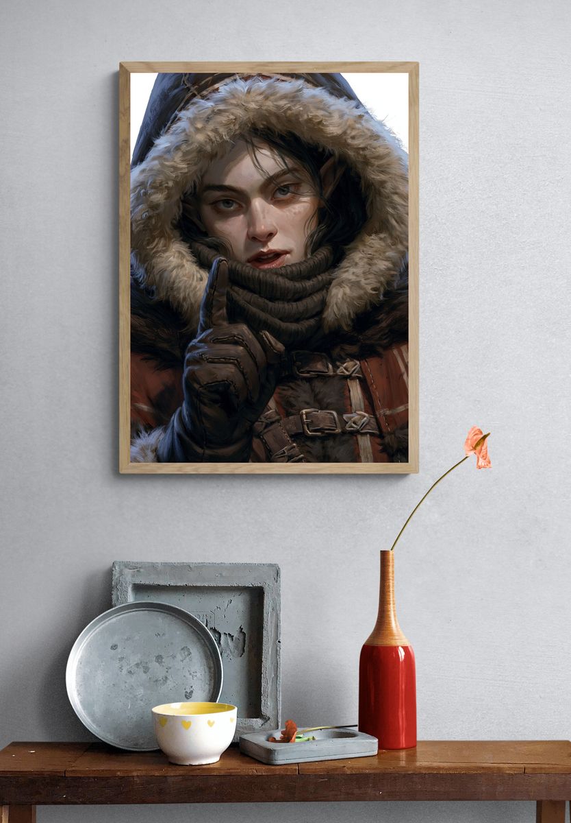 Fur-Clad Portrait Illustration Poster. — room view 3