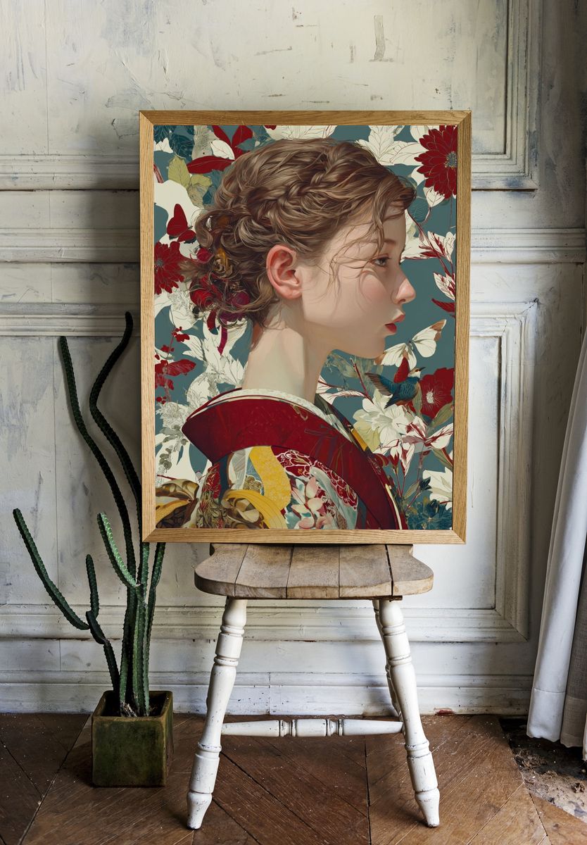 Floral Portrait Illustration Poster. — room view 1