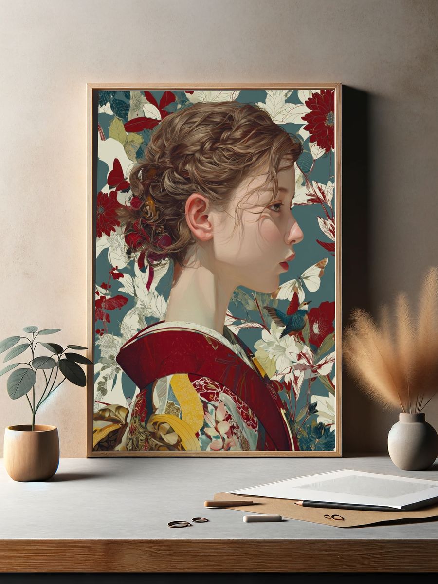 Floral Portrait Illustration Poster. — room view 2