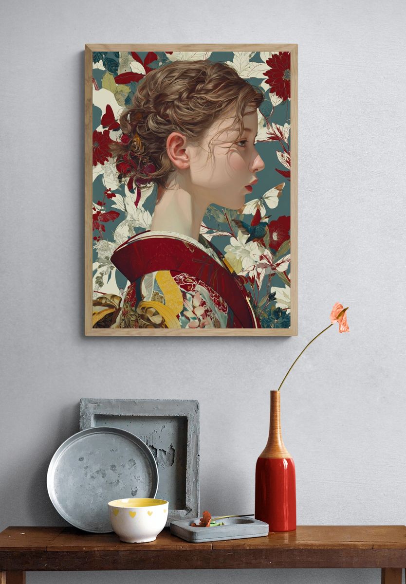 Floral Portrait Illustration Poster. — room view 3