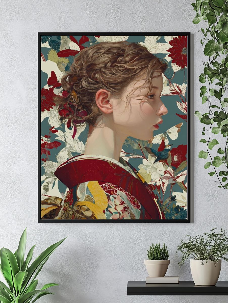 Floral Portrait Illustration Poster. — room view 4