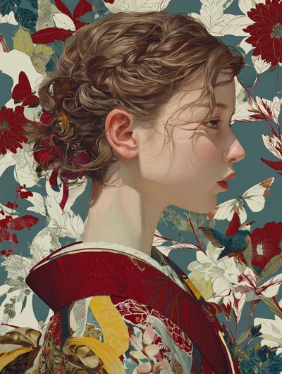 Floral Portrait Illustration Poster.