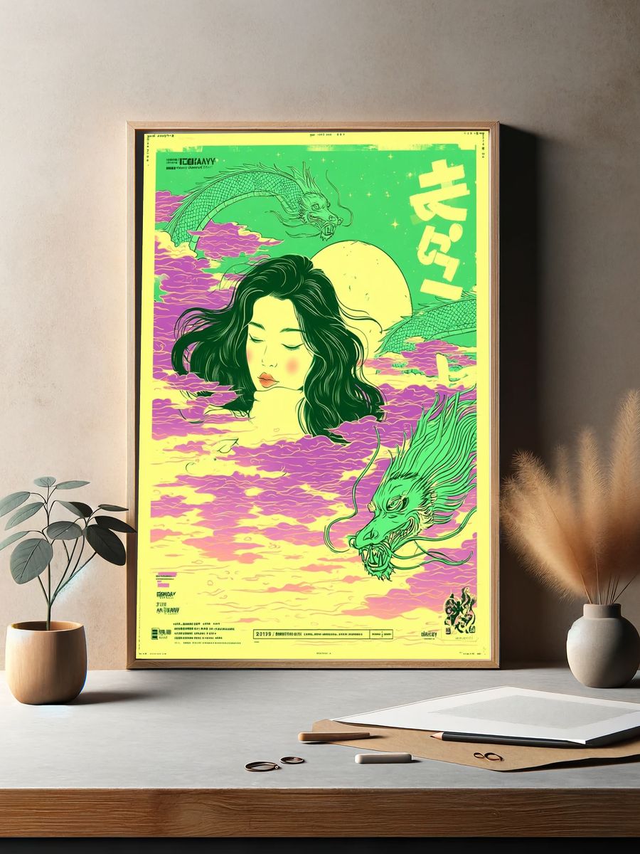 Dreamy Dragon Moon Poster. — room view 2