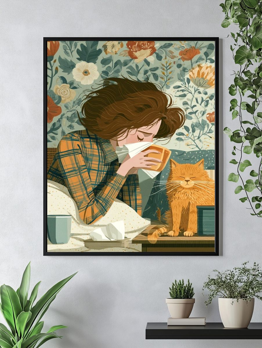 Cozy Cat and Girl Illustration Poster. — room view 4