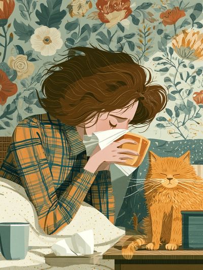 Cozy Cat and Girl Illustration Poster.