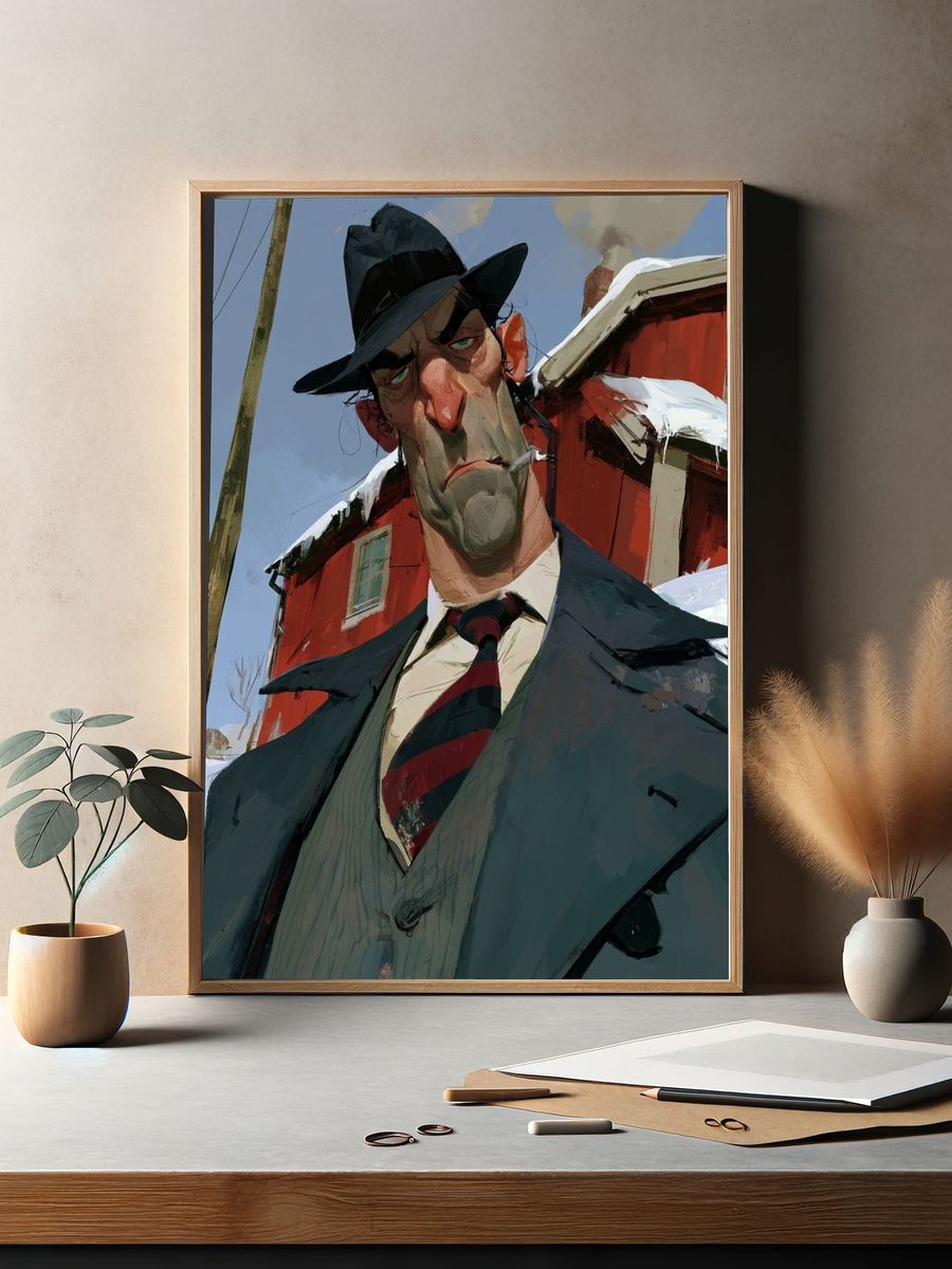 Brooding Detective Illustration Poster. — room view 2