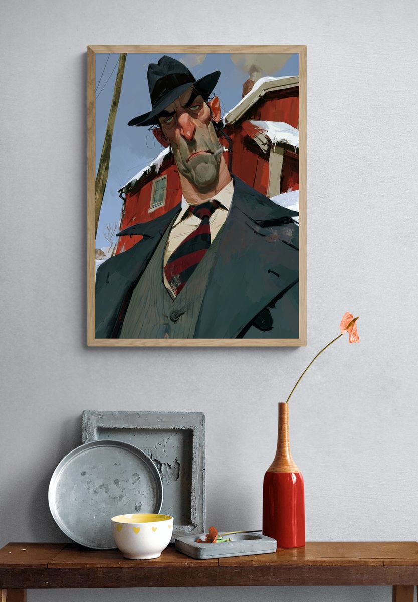 Brooding Detective Illustration Poster. — room view 3