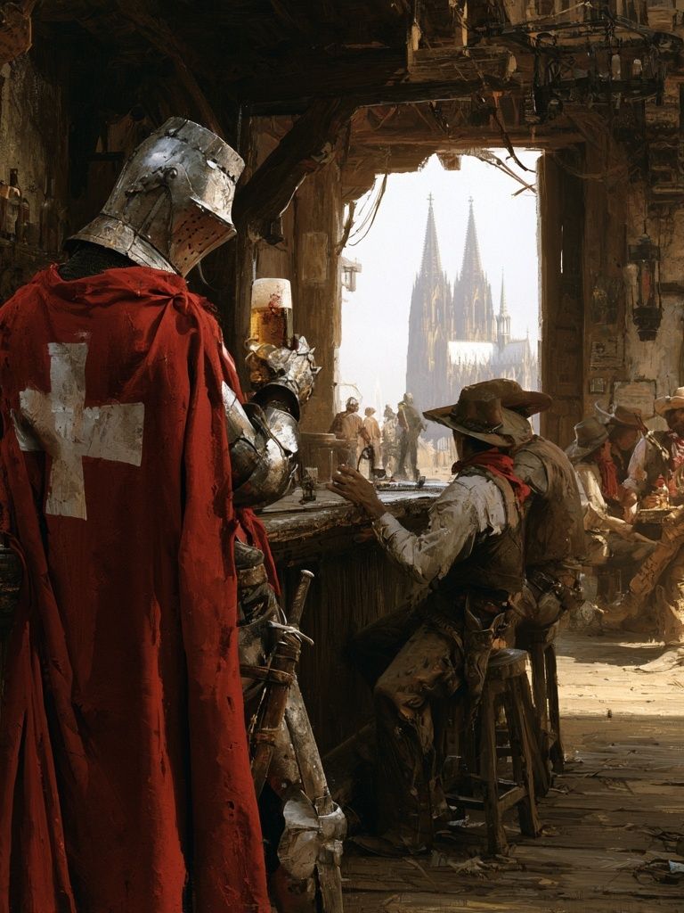 Medieval Tavern Scene Illustration Poster. poster detail