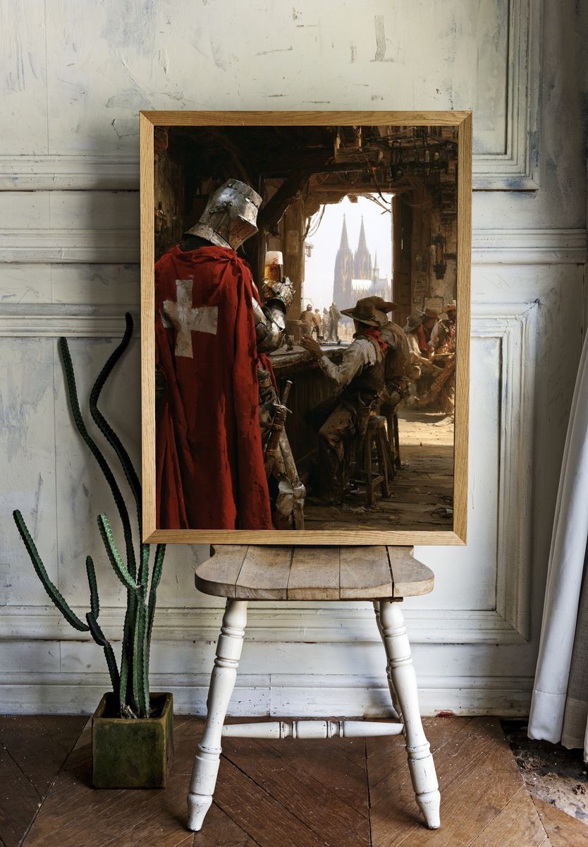 Medieval Tavern Scene Illustration Poster. room preview