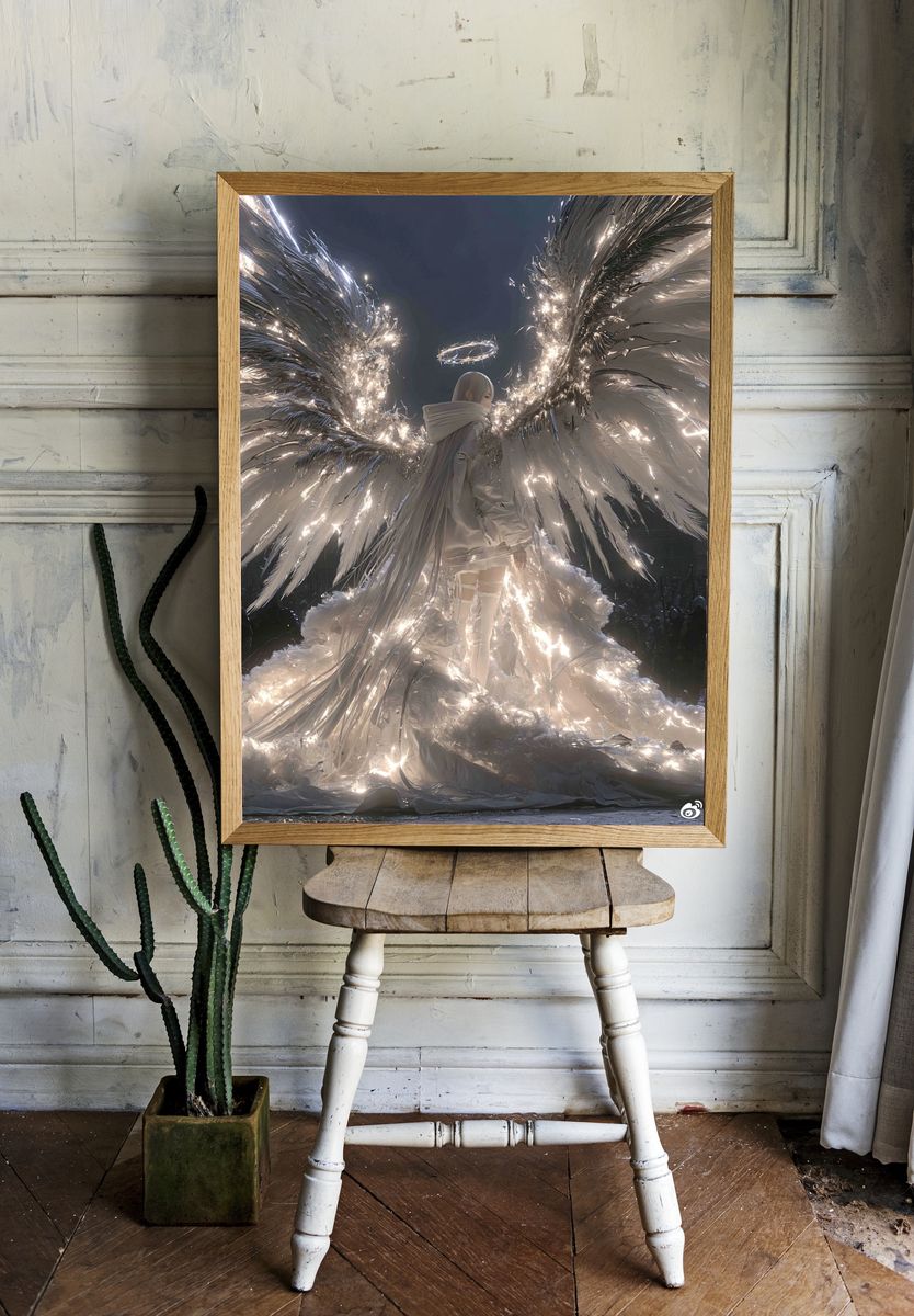 Celestial Angel Wings Illustration Print. room preview