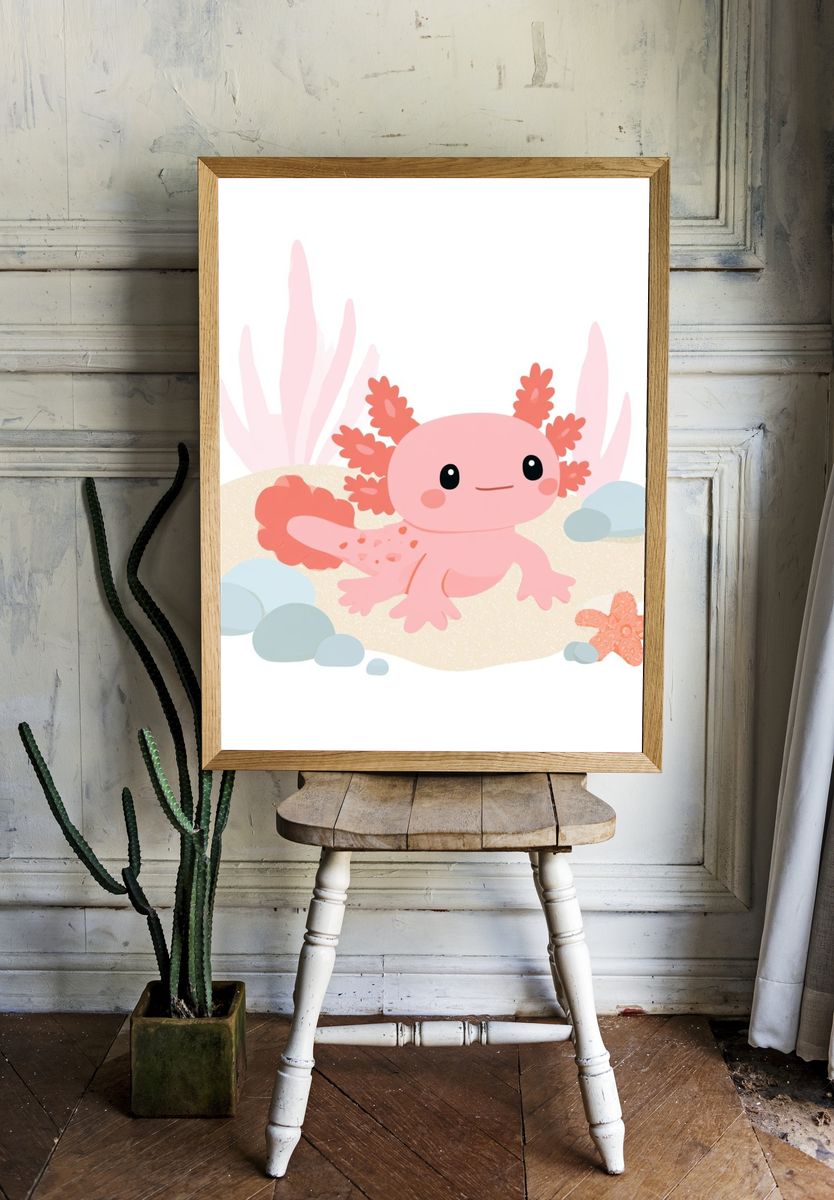 Axolotl Nursery Illustration Poster. room preview