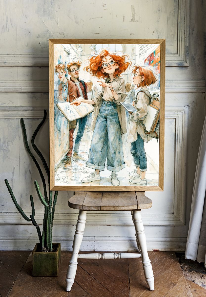 Art Students Watercolor Illustration Poster. — room view 1
