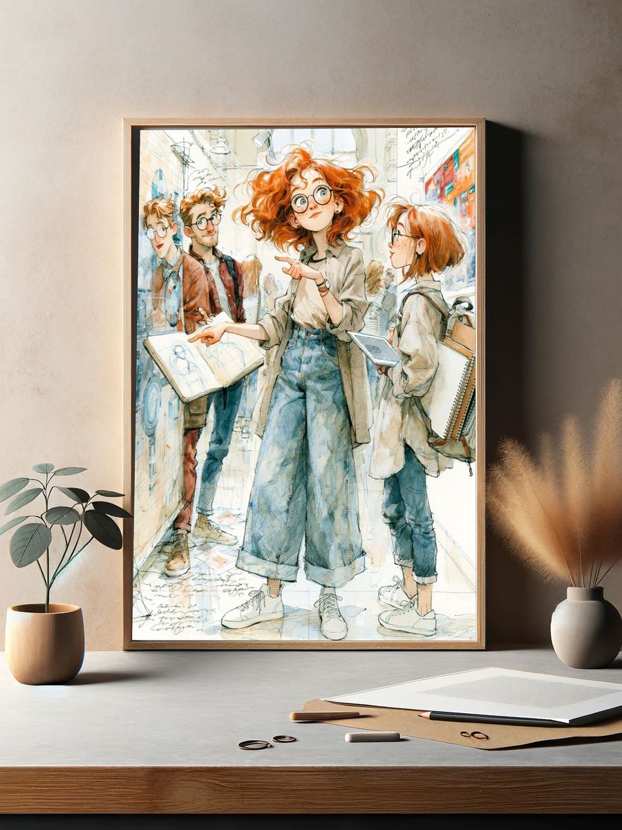Art Students Watercolor Illustration Poster. — room view 2