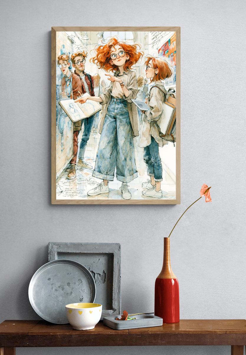 Art Students Watercolor Illustration Poster. — room view 3