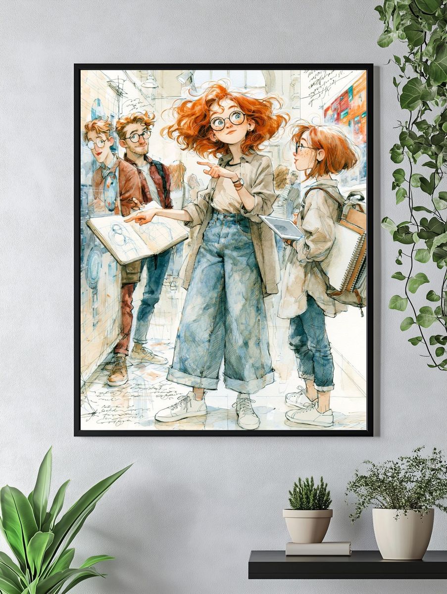 Art Students Watercolor Illustration Poster. — room view 4