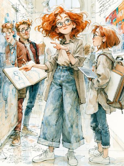 Art Students Watercolor Illustration Poster. poster print