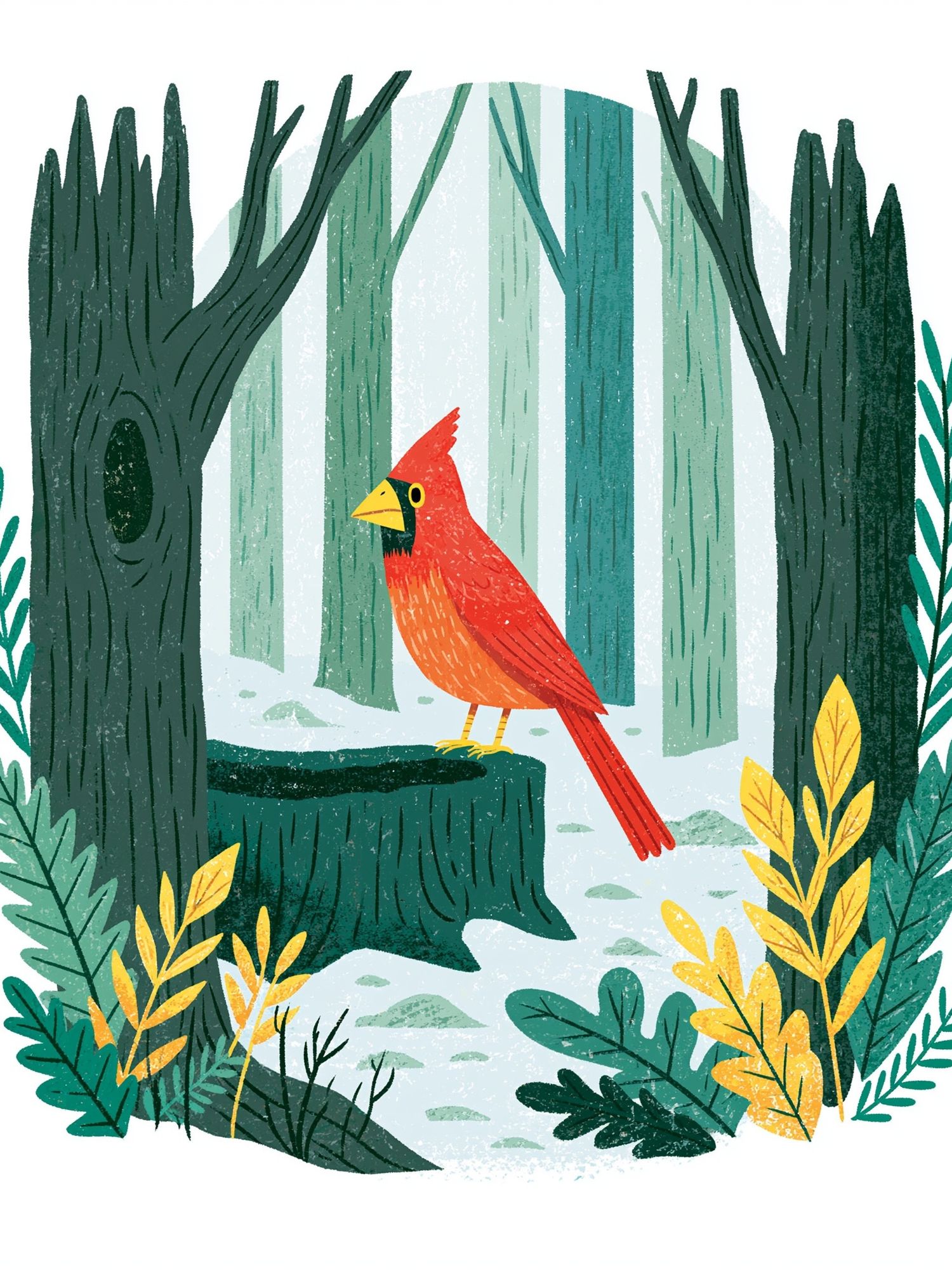 Cardinal Forest Illustration Poster. poster detail