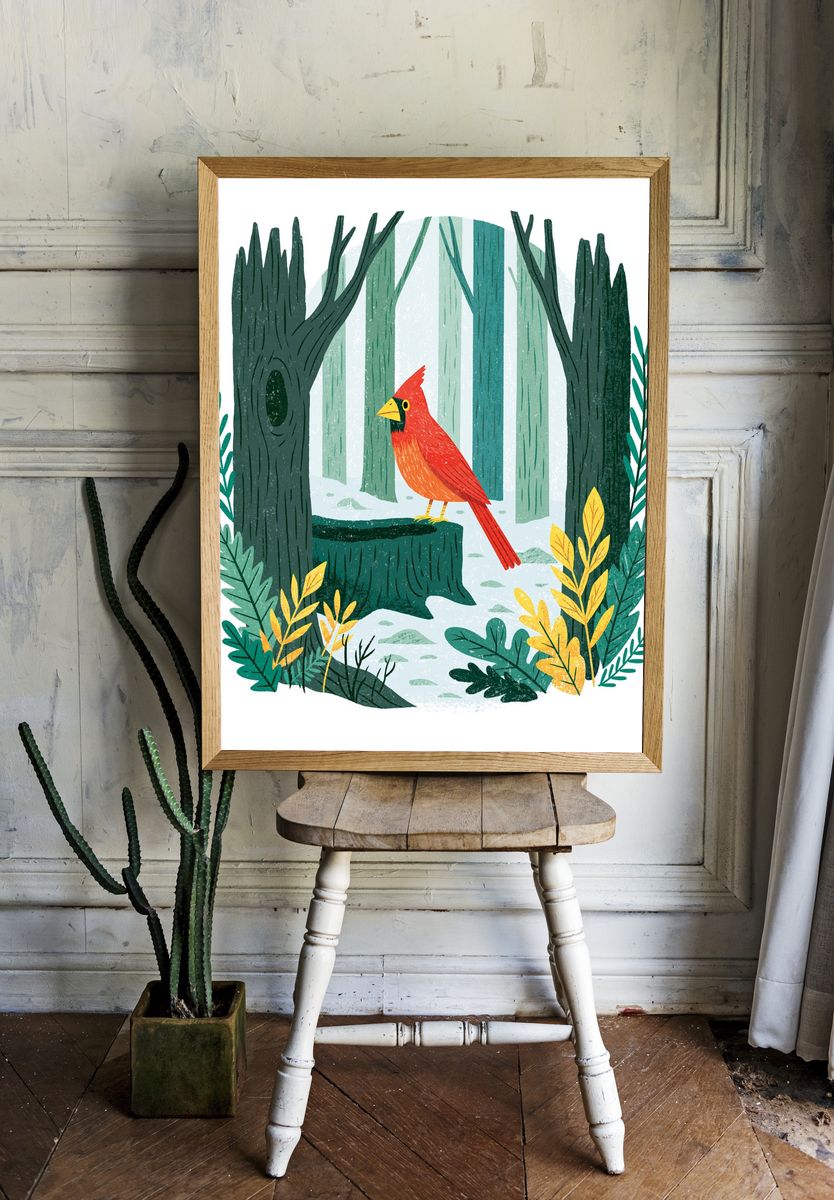 Cardinal Forest Illustration Poster. room preview