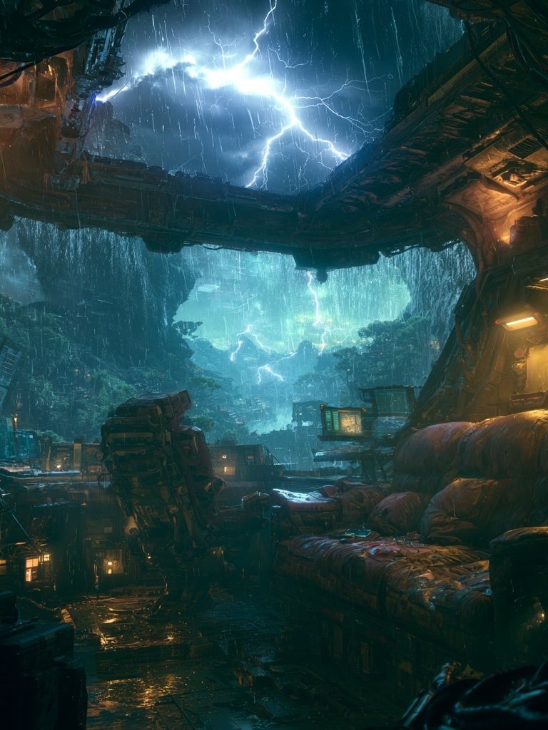Cyberpunk Rainstorm Interior Poster. poster — illustration art