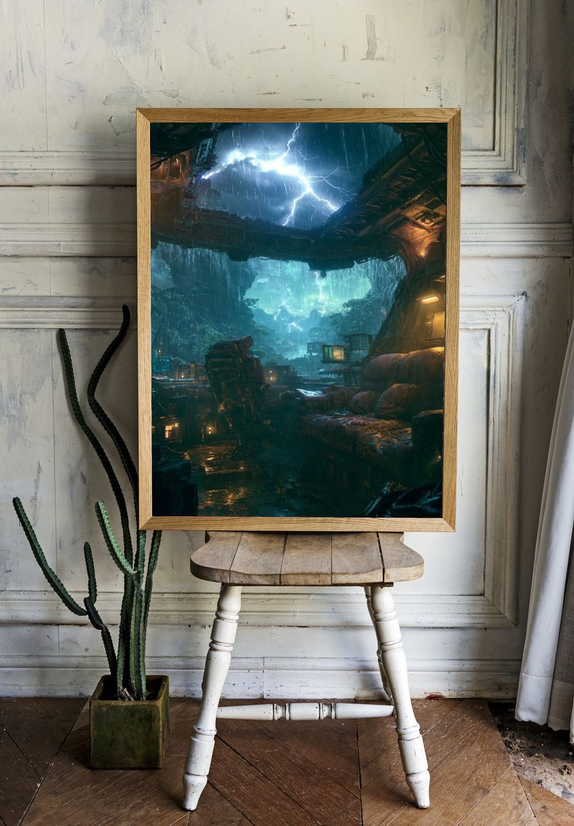 Cyberpunk Rainstorm Interior Poster. room preview