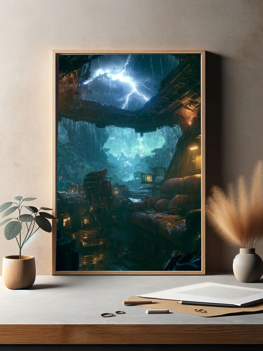 Cyberpunk Rainstorm Interior Poster. — room view 2