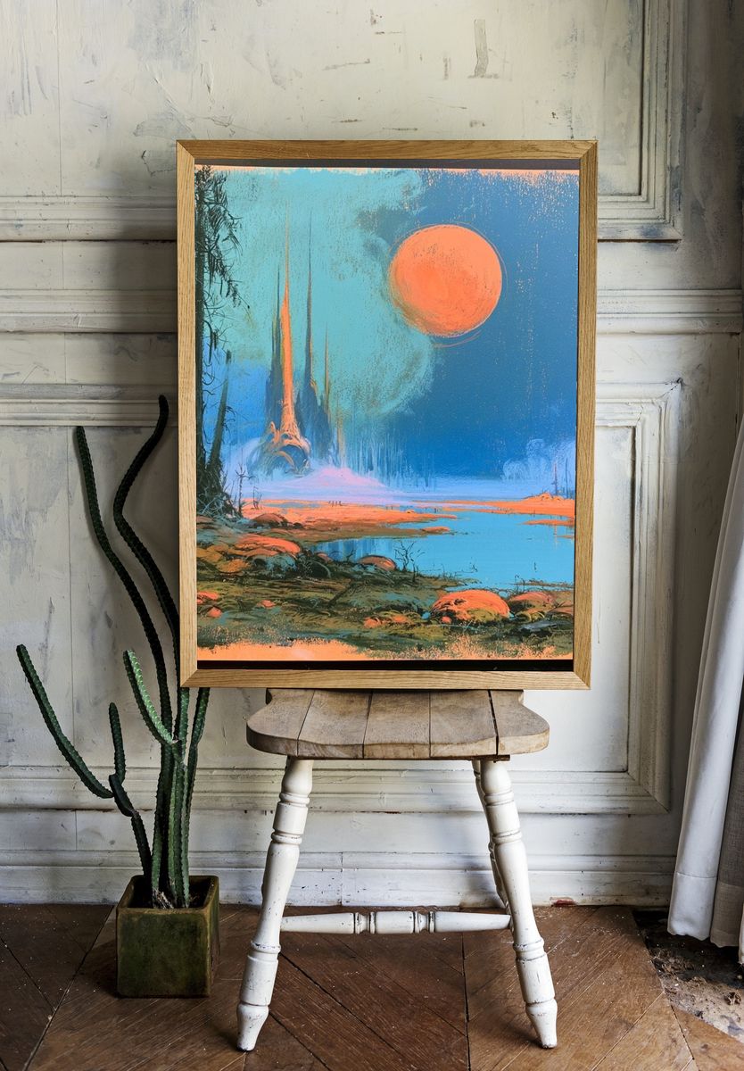 Alien Moon Landscape Illustration Poster. room preview