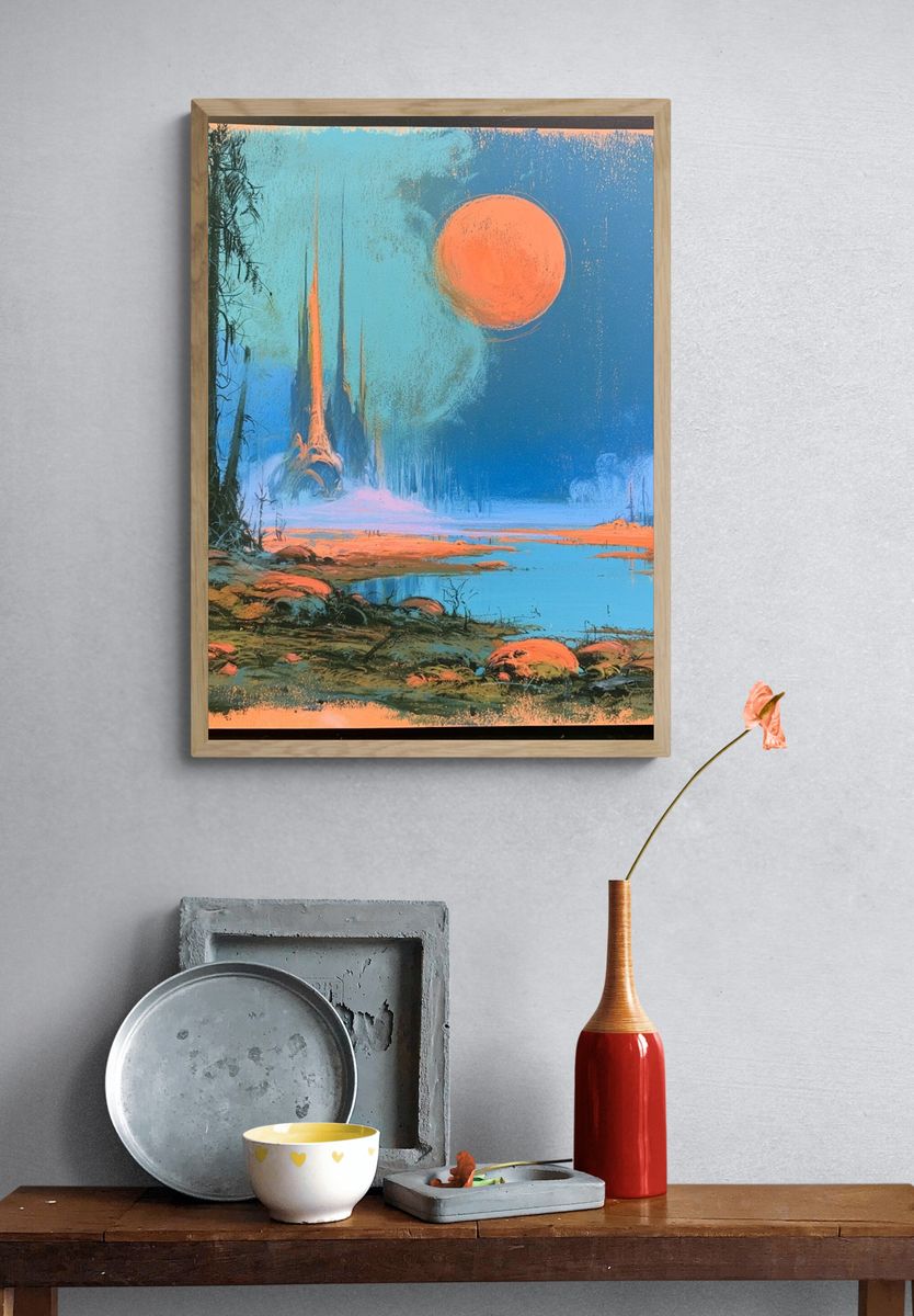 Alien Moon Landscape Illustration Poster. — room view 3