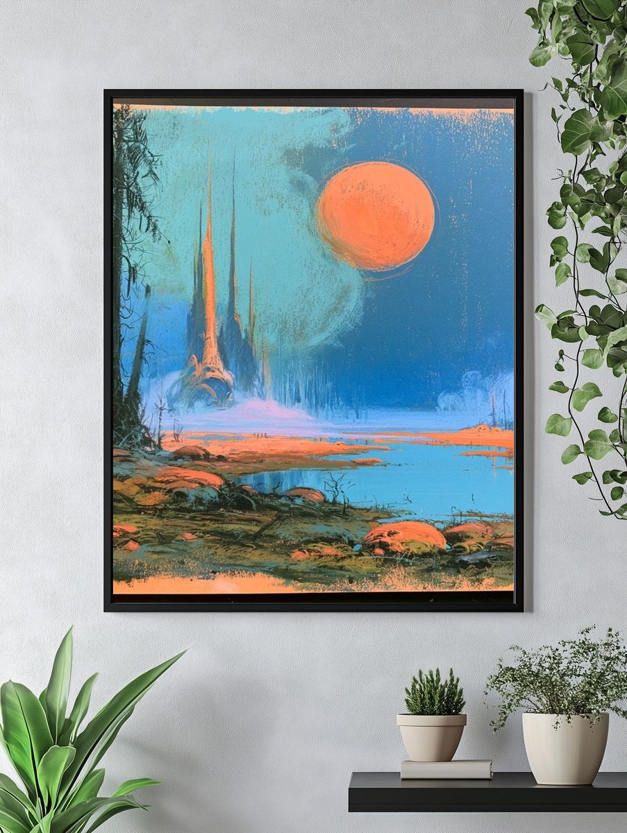 Alien Moon Landscape Illustration Poster. — room view 4